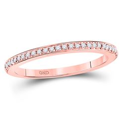 Womens Round Diamond Single Row Stackable Band Ring 1/8 Cttw 10kt Rose Gold - REF-14K5Y