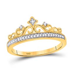 Womens Round Diamond Crown Tiara Band Ring 1/10 Cttw 10kt Yellow Gold - REF-13R9X