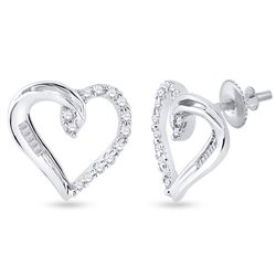 Womens Round Diamond Heart Earrings 1/6 Cttw 10kt White Gold - REF-10F9W