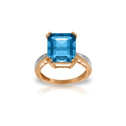 Genuine 7.62 ctw Blue Topaz & Diamond Ring 14KT Rose Gold - REF-84X6M