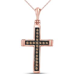 Womens Round Brown Diamond Cross Pendant 1/10 Cttw 14kt Rose Gold - REF-8W5K