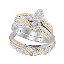 His Hers Round Diamond Marquise Matching Wedding Set 1/3 Cttw 10kt White Gold - REF-36M9H