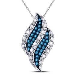 Womens Round Blue Color Enhanced Diamond Cluster Pendant 1/10 Cttw 10kt White Gold - REF-10M5H