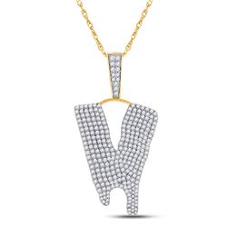 Mens Round Diamond Dripping V Letter Charm Pendant 2-7/8 Cttw 10kt Yellow Gold - REF-124A9M