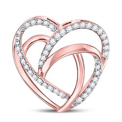 Womens Round Diamond Heart Pendant 1/10 Cttw 10kt Rose Gold - REF-7R5X