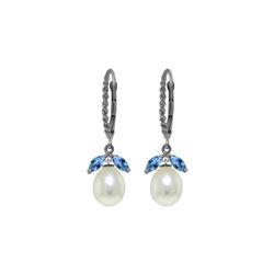 Genuine 9 ctw Blue Topaz & Pearl Earrings 14KT White Gold - REF-39P3H