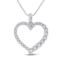 Womens Round Diamond Outline Heart Pendant 1/6 Cttw 14kt White Gold - REF-19W5K