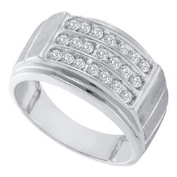 Mens Round Diamond Triple Row Band Ring 1/2 Cttw 10kt White Gold - REF-36N5F