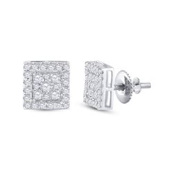 Womens Round Diamond Square Cluster Stud Earrings 1/2 Cttw 10kt White Gold - REF-30A9M