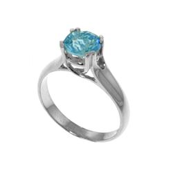 Genuine 1.10 ctw Blue Topaz Ring 14KT White Gold - REF-57R3P