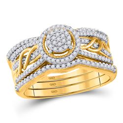 Round Diamond 3-Piece Bridal Wedding Ring Band Set 3/8 Cttw 10kt Yellow Gold - REF-36A9M