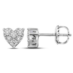 Womens Round Diamond Heart Cluster Stud Earrings 1/3 Cttw 10kt White Gold - REF-23X9A