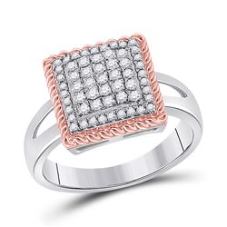 Womens Round Diamond Rope Square Cluster Ring 1/3 Cttw 10kt Two-tone Gold - REF-25F9W