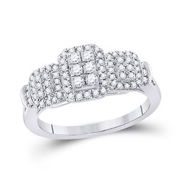 Womens Round Diamond Triple Rectangle Cluster Ring 1/2 Cttw 10kt White Gold - REF-38K9Y