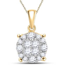 Womens Princess Round Diamond Cluster Pendant 1/4 Cttw 14kt Yellow Gold - REF-19K5Y