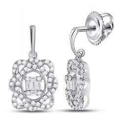 Womens Baguette Diamond Dangle Earrings 1/2 Cttw 14kt White Gold - REF-49W9K