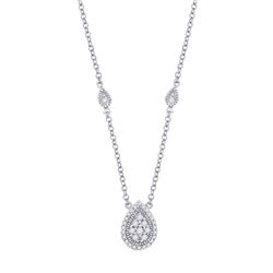 Womens Round Diamond Teardrop Necklace 1/5 Cttw 10kt White Gold - REF-17F5W