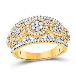 Womens Round Diamond Cluster Anniversary Ring 1 Cttw 14kt Yellow Gold - REF-82N9F