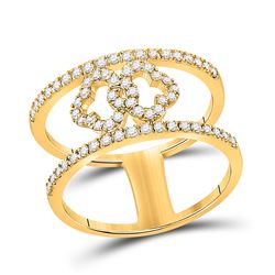 Womens Round Diamond Linked Clover Fashion Ring 3/8 Cttw 10kt Yellow Gold - REF-30H9R