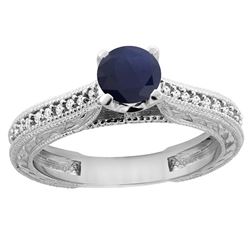 0.75 CTW Blue Sapphire & Diamond Ring 14K White Gold - REF-63M9K