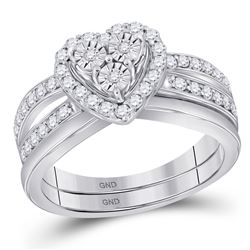 Diamond Heart Bridal Wedding Ring Band Set 3/4 Cttw 10kt White Gold - REF-61N9F