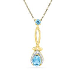 Womens Pear Lab-Created Blue Topaz Dangle Pendant 1/10 Cttw 10kt Yellow Gold - REF-10Y5N