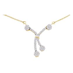 Womens Round Diamond Cluster Necklace 1/2 Cttw 14kt Yellow Gold - REF-47H9R