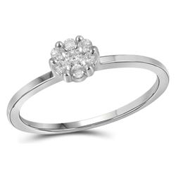 Womens Round Diamond Flower Cluster Ring 1/10 Cttw 14kt White Gold - REF-16H9R