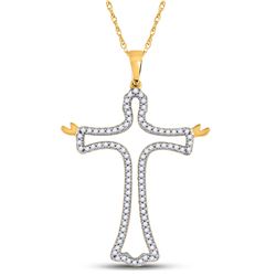 Womens Round Diamond Cross Open Arms Pendant 1/5 Cttw 10kt Yellow Gold - REF-13K9Y