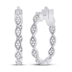 Womens Round Diamond Fashion Hoop Earrings 5/8 Cttw 14kt White Gold - REF-58H9R