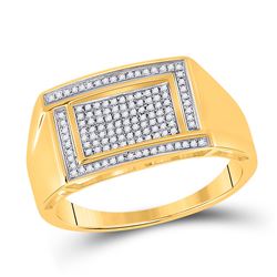 Mens Round Diamond Rectangle Cluster Ring 1/4 Cttw 10kt Yellow Gold - REF-31W9K