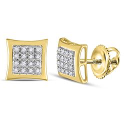 Mens Round Diamond Kite Square Earrings 1/12 Cttw 10kt Yellow Gold - REF-9M9H