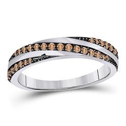 Womens Round Brown Diamond Diagonal Stripe Band Ring 1/4 Cttw 14kt White Gold - REF-21R5X