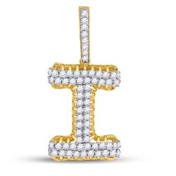 Mens Round Diamond "I" Charm Pendant 1-1/3 Cttw 10kt Yellow Gold - REF-71M9H