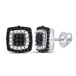 Womens Round Black Color Enhanced Diamond Square Cluster Earrings 1/5 Cttw 10kt White Gold - REF-10K