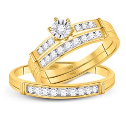 His Hers Round Diamond Solitaire Matching Wedding Set 1/2 Cttw 14kt Yellow Gold - REF-46X5A