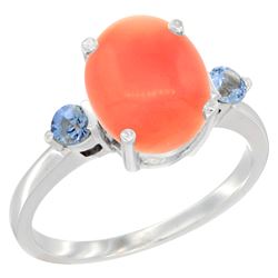 0.24 CTW Blue Sapphire & Natural Coral Ring 10K White Gold - REF-23R9H