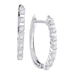 Womens Round Diamond Hoop Earrings 1/4 Cttw 10kt White Gold - REF-16F9W