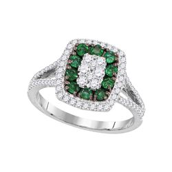 Womens Round Emerald Diamond Cluster Ring 1 Cttw 18kt White Gold - REF-104K9Y