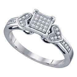 Womens Round Diamond Heart Square Cluster Ring 1/10 Cttw 10kt White Gold - REF-13K5Y