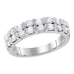 Womens Round Diamond Baguette Alternating Band Ring 3/4 Cttw 10kt White Gold - REF-36N9F