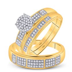 His Hers Round Diamond Cluster Matching Wedding Set 1/3 Cttw 10kt Yellow Gold - REF-39H9R