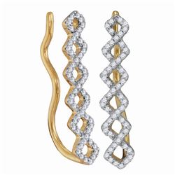 Womens Round Diamond Symmetrical Climber Earrings 1/4 Cttw 10kt Yellow Gold - REF-17X5A