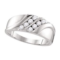 Mens Round Diamond Wedding Band Ring 1/2 Cttw 10kt White Gold - REF-40F9W