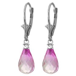 Genuine 4.6 ctw Pink Topaz & Diamond Earrings 14KT White Gold - REF-30K2V