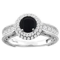 1.14 CTW Onyx & Diamond Ring 14K White Gold - REF-91X3M