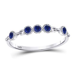 Womens Round Blue Sapphire Dot Stackable Band Ring 1/5 Cttw 10kt White Gold - REF-8N5F