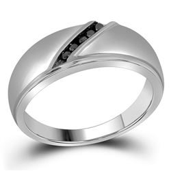 Mens Round Black Color Enhanced Diamond Band Ring 1/8 Cttw 10kt White Gold - REF-19X9A