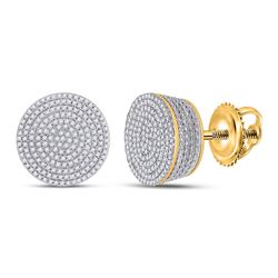 Mens Round Diamond Concentric Cluster Earrings 3/4 Cttw 10kt Yellow Gold - REF-46X5A