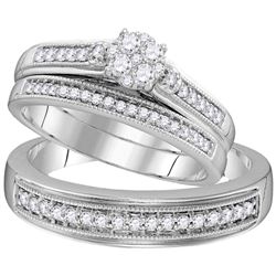 His Hers Round Diamond Cluster Matching Wedding Set 1/2 Cttw 10kt White Gold - REF-41X9A